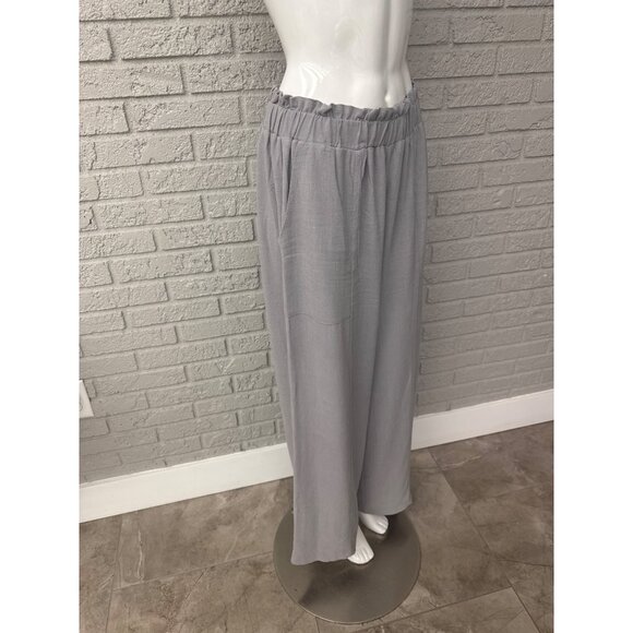 Anrabess Women Gray Linen Blend Wide Leg High Waist Flowy Pants Size M - Picture 6 of 11